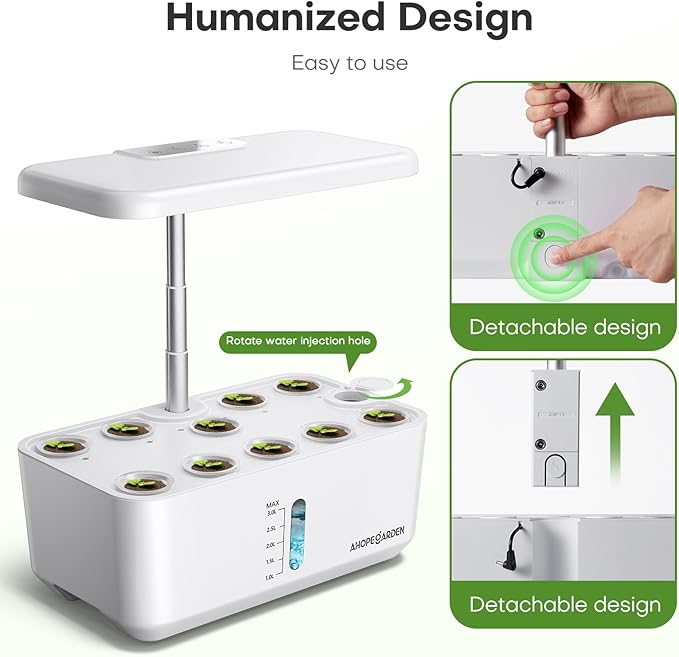 Ahopegarden Indoor Garden Hydroponics Growing System: 10 Pods Plant Germination Kit Aeroponic Herb Vegetable Growth Lamp Countertop with LED Grow Light - Hydrophonic Planter Grower Harvest Lettuce