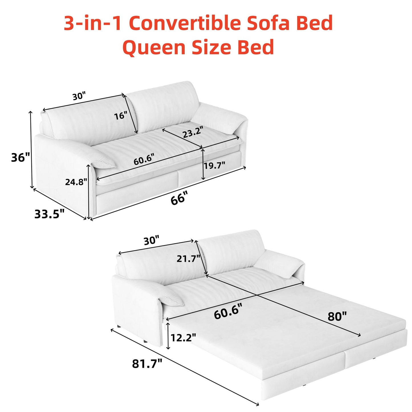Pull Out 3-in-1 Convertible Sleeper Sofa With Side Storage