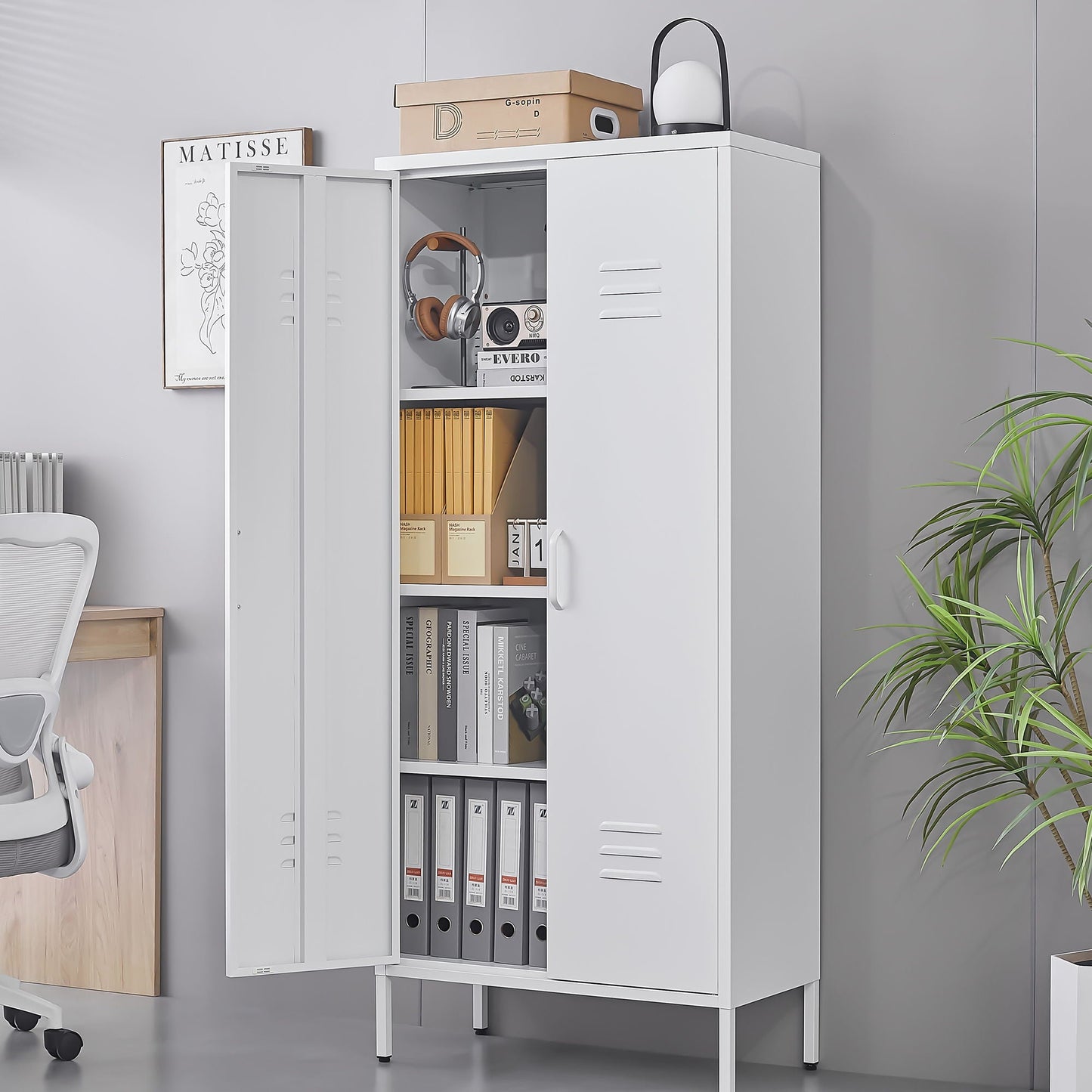 Modern Storage Cabinet with Adjustable Shelves and Magnetic Door Stopper