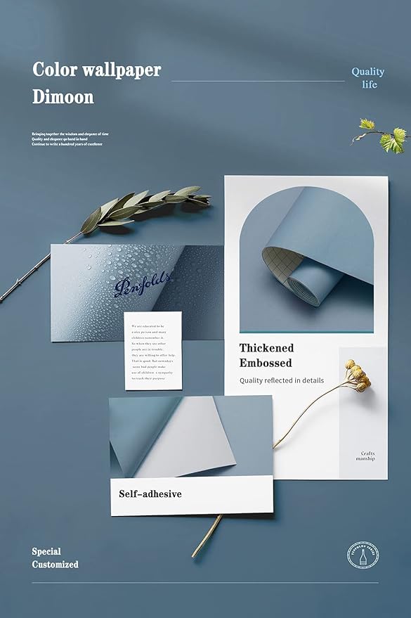 Dimoon 236''x23.6'' Blue Peel and Stick Wallpaper Contact Paper Modern Self Adhesive Wall Paper Removable Renter Friendly Textured Solid Color Shelf Cabinet Vinyl Roll (236''x23.6'',Blue Grey)