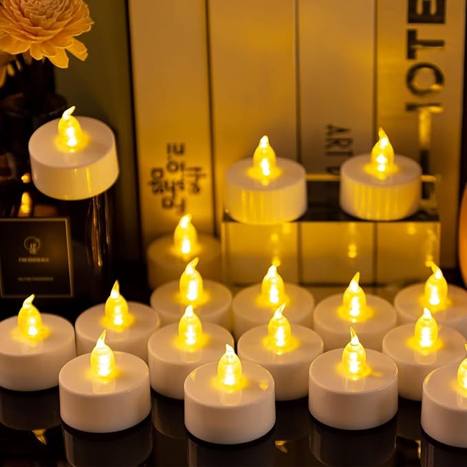 LED Tea Lights Candles- 24Pack Flameless Candles Realistic and Bright Flickering Long Lasting 200Hours for Holiday Celebration,Party, Home Decoration WarmYellow,Battery Operated