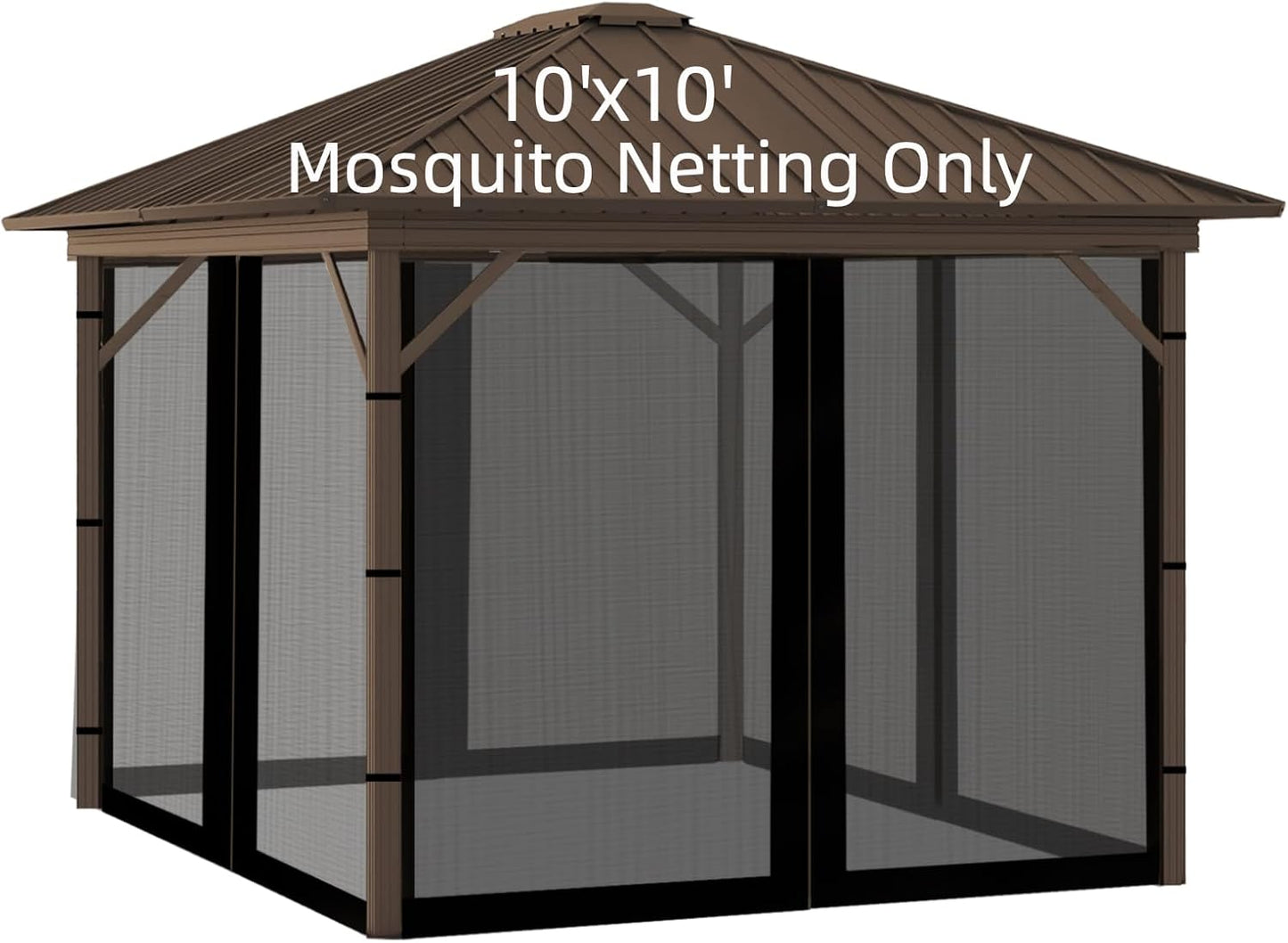 Replacement Gazebo Mosquito Netting 10' x 10',Universal Netting for Canopy Tent,4-Panel with Zipper for Outdoor Patio,Backyard (Mosquito Net Only,Black)