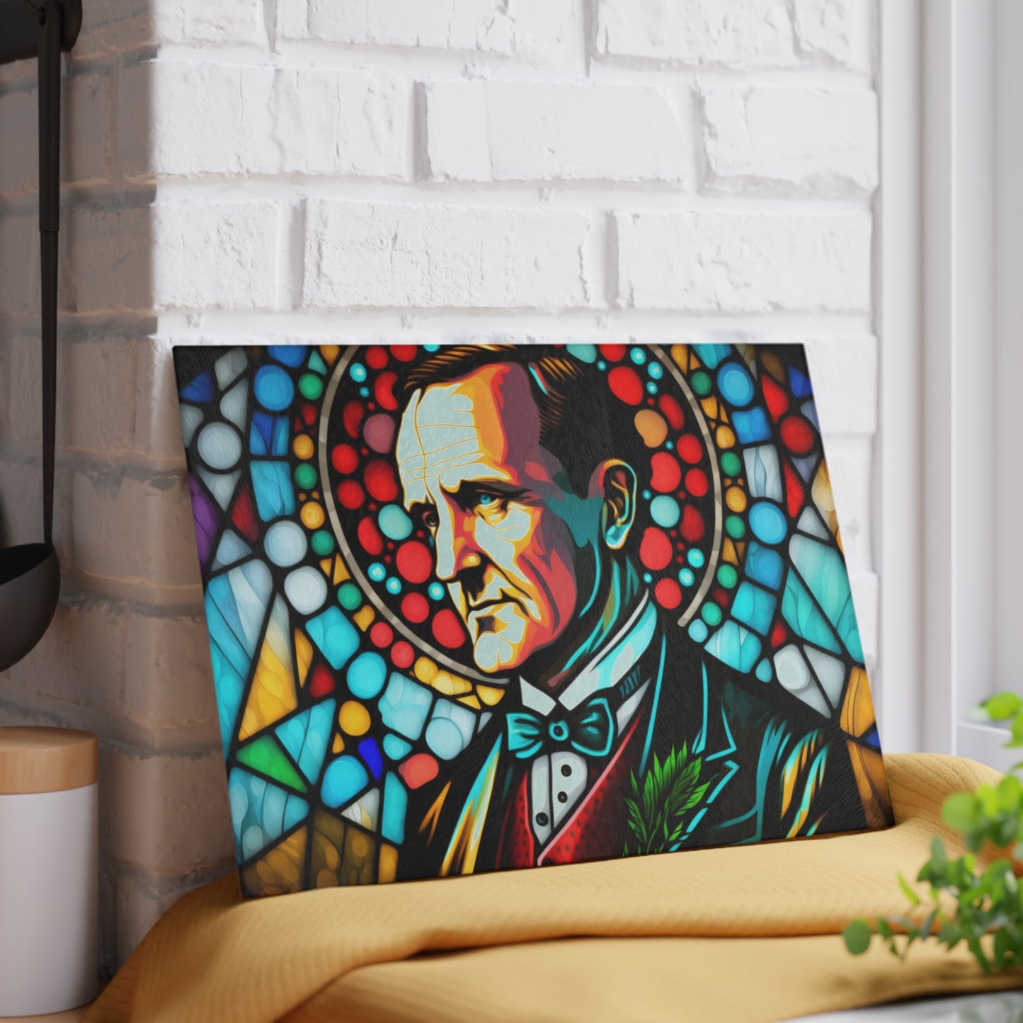 Calvin Coolidge Stained Glass Cutting Board - Premium Patriotic Kitchen Decor