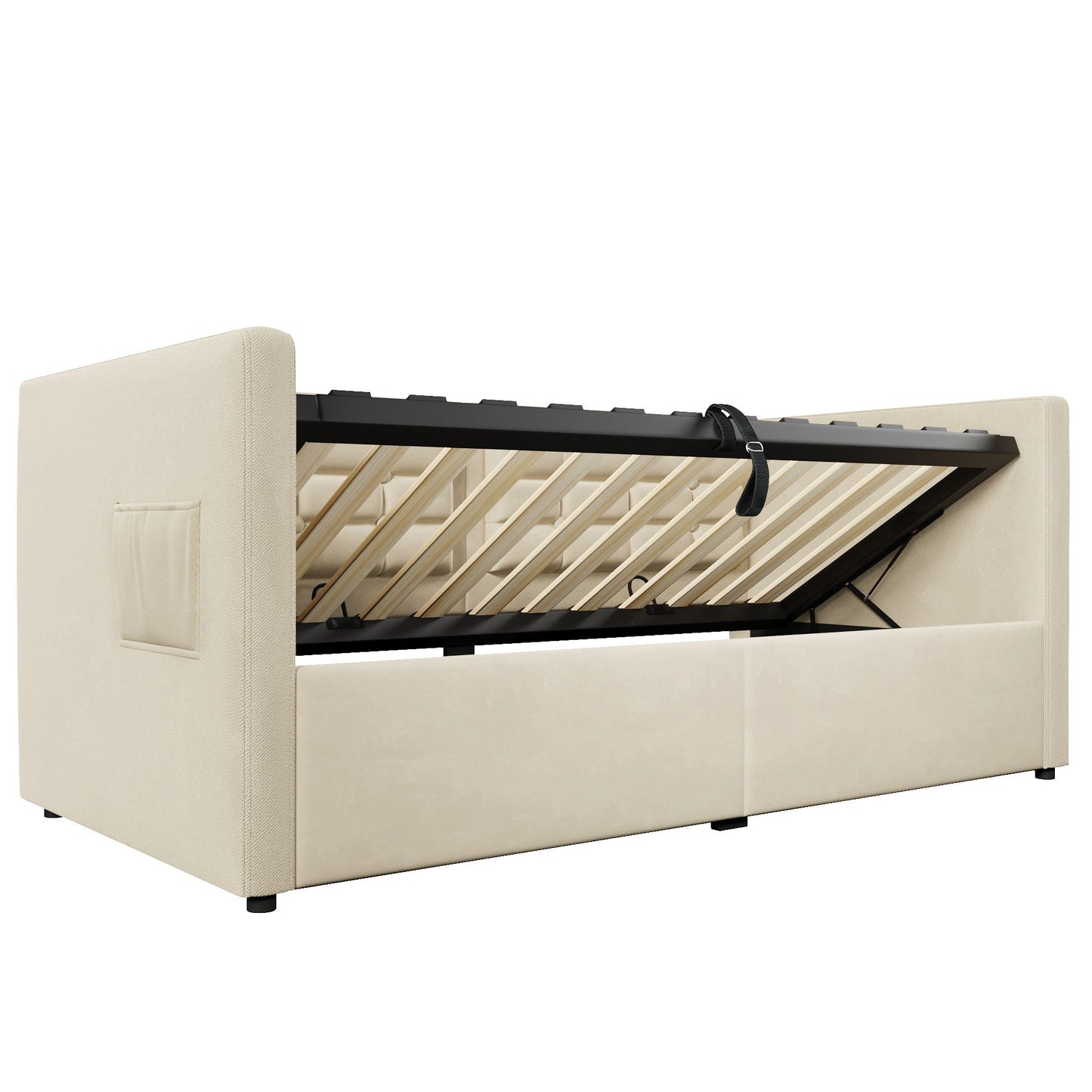 Upholstered Hydraulic Storage Daybed With USB & Type C Charging
