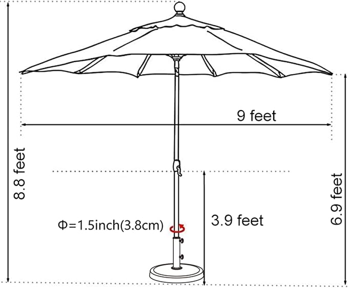 EliteShade USA 10-Year-Non-Fading 9Ft Market Umbrella Patio Umbrella Outdoor Table Umbrella with Ventilation,Logo Red