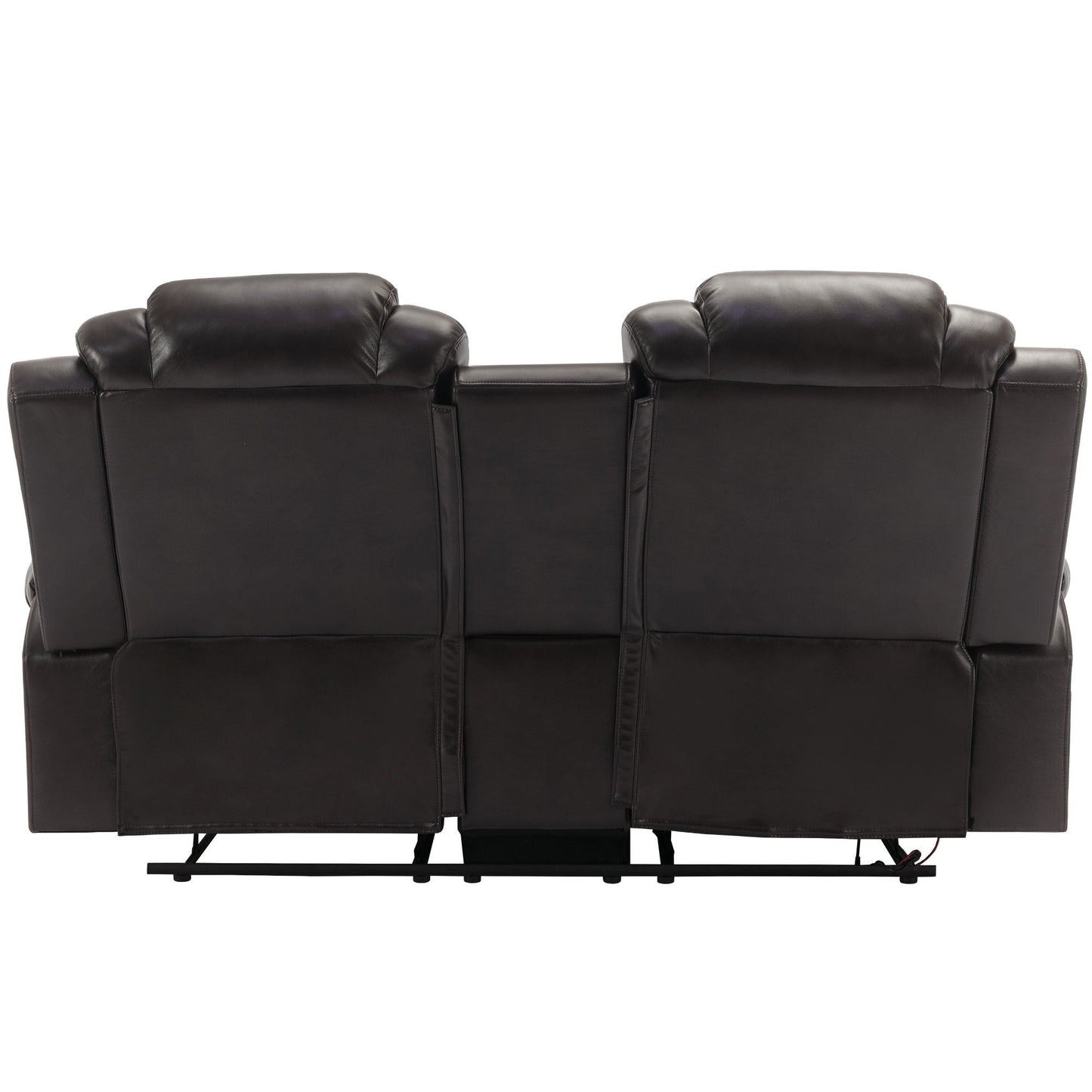 3 Pieces Recliner Sofa Sets Home Theater Seating Manual Recliner Chair & Center Console And LED Light Strip For Living Room - Brown
