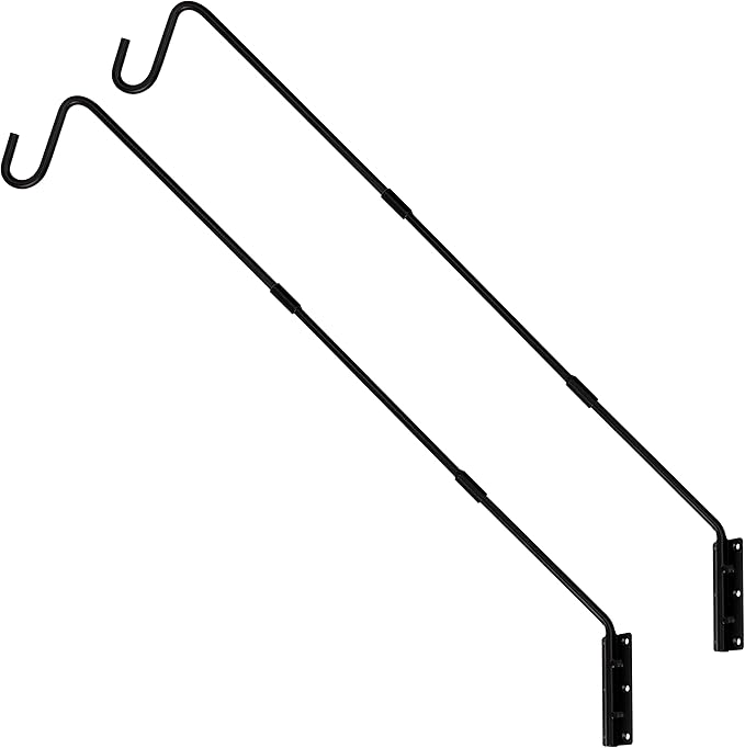Juegoal 2 Pack Heavy Duty Deck Hook, 25 Inch to 36 Inch Wall Mounted Extended Reach Deck Hook Wall Pole Plant Bracket for Hanging Bird Feeder, Plants, Suet Baskets, Lanterns, Wind Chimes