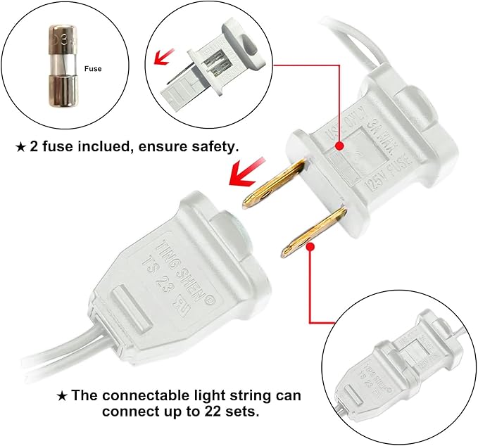 White LED Christmas Lights - 2 Pack 100 Count Cool White Christmas String Lights for Tree, Party, Wedding, Holiday, Indoor and Outdoor Decor, 2 Sets 33 Feet White Wire, UL Certified, Connectable