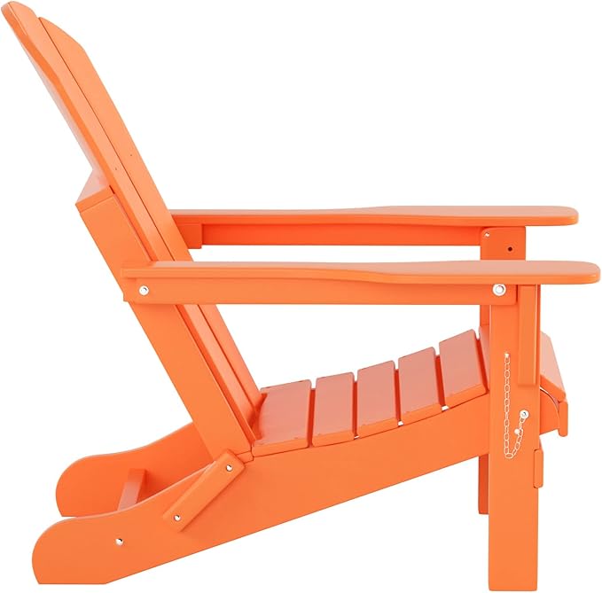 WO Home Furniture Adirondack Chairs Table Set of 3 PCS Outdoor Folding Chairs Coffee Table Weather/UV Resistant for Lawn, Garden, Bon Fire, Balcony (Orange)