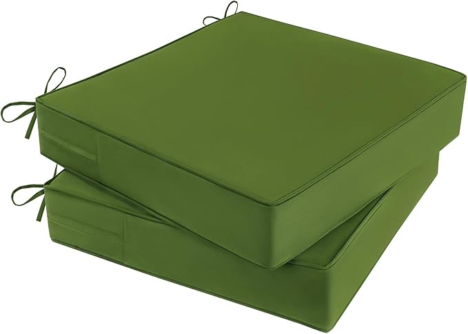 Outdoor Chair Cushions Set of 2 for Patio Furniture 24x24x4 Inch Waterproof Patio Chair Cushion 3 Year Color Fastness Square Elastic Foam Garden Couch Pads with Ties and Handle,Green