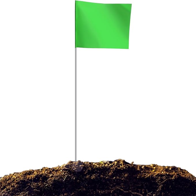 Zozen 50Pack Green Marking Flags, Writable/15x4x5 Inch, Yard Flags for Lawn & Irrigation & Landscape & Sprinkler & Survey & Dog Training.