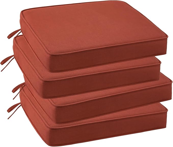Outdoor Sunbrella Square Corner Seat Cushion, 19"x19"x3", Set of 4, Non Slip Seat Cushion Pads with Removable Cover for Patio Furniture, Garden Yard Lawn, Spectrum Grenadine