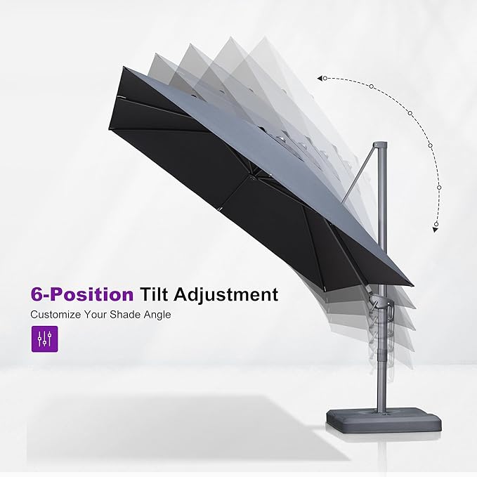 PURPLE LEAF 9 FT Cantilever Patio Umbrella Outdoor Aluminum Offset Square Umbrella with 3 Years Fade Resistance Recycled Fabric and 360-degree Rotation for Deck Pool Garden, Graphite Grey