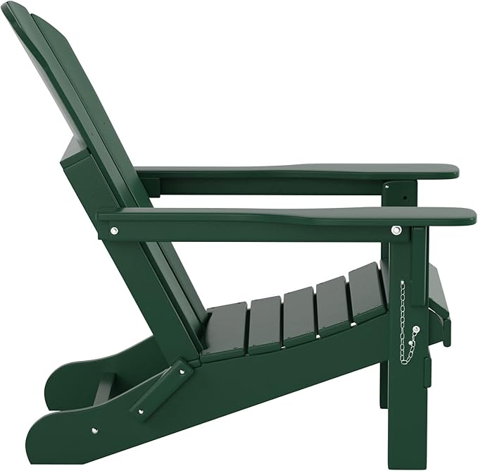 WO Home Furniture Adirondack Chairs Table Set of 3 PCS Outdoor Folding Chairs Coffee Table Weather/UV Resistant for Lawn, Garden, Bon Fire, Balcony (Dark Green)