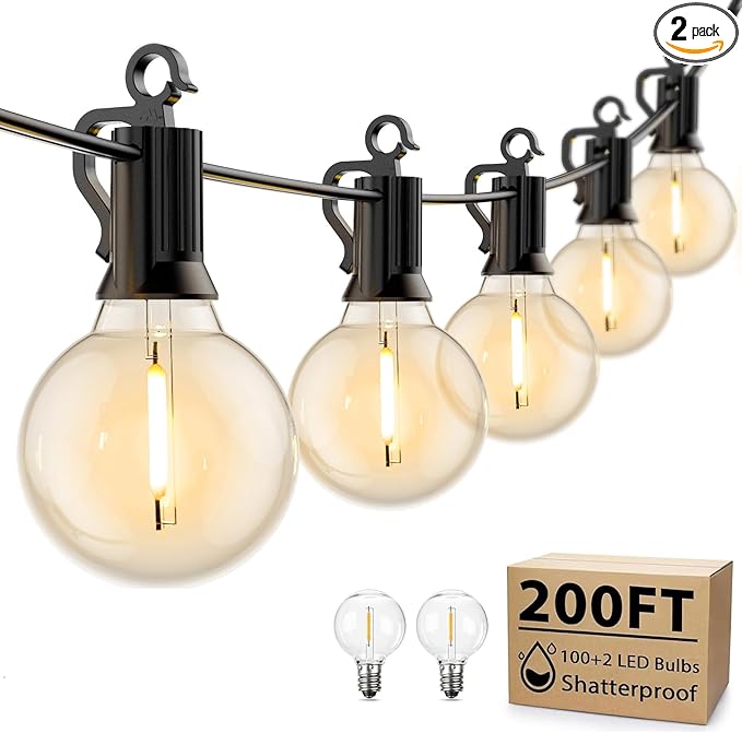 Brightown Outdoor String Lights - 2 Pack Globe Patio Lights 100 Ft with 50 G40 Shatterproof Bulbs, Waterproof Connectable Commercial Hanging Lights for Backyard Bistro Porch Cafe
