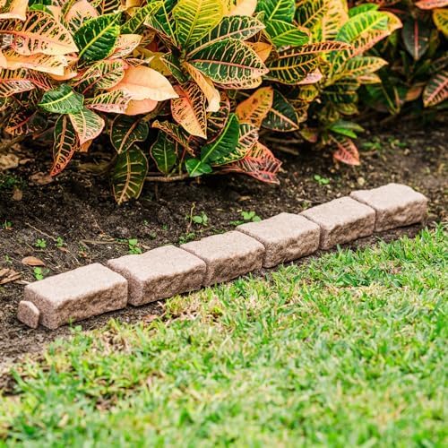 Beuta Landscape Edging | Garden Edging Border | Faux Stone Bricks for Lawn edging, Flower beds, Pathways & Yard Edging– 10 Packs | Each Section Has 6 Bricks 48"L x 4"W x 2.25"H | 30 Spikes|Cobblestone