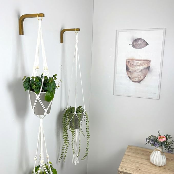 2-Piece Set of Plant Hooks for Wall 6 Inch - Mounted Wooden Plant Hook - Indoor and Outdoor Bracket Plant Hanger for Planters, Lanterns, Bird Feeders, Patio Decorations (Bronze)