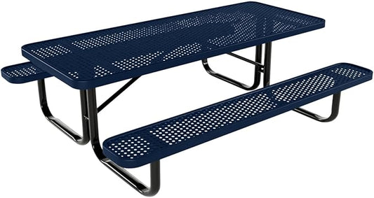Coated Outdoor Furniture Heavy-Duty Portable Outdoor Kids Table, Punched Steel Kids Picnic Table, Commercial-Grade Picnic Table, Made in America (6ft Rectangular, Childrens, Textured Dark Blue)
