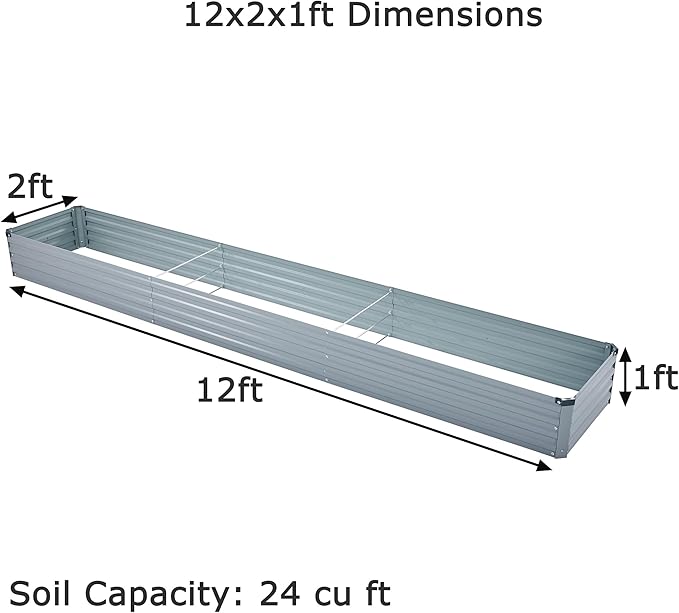 12x2x1ft Galvanized Raised Garden Bed,Outdoor Planter Box Metal Patio Kit Planting Bed for Vegetables Flowers Herb,Grey