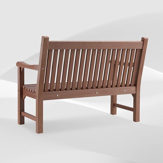 Psilvam Garden Bench, 2-Person Poly Lumber Patio Bench, All-Weather Outdoor Bench That Never Rot and Fade, Suit for Garden, Porch and Park(Brown)