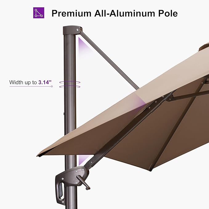 PURPLE LEAF 9' X 11.5' Rectangle Cantilever Umbrella Patio Umbrella Outdoor Aluminum Offset Hanging Umbrella with 360-degree Rotation for Pool Garden Backyard Deck, Taupe