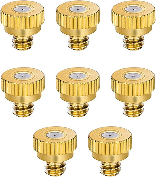 Aopin G 3/16 Brass Misting Nozzles 0.6mm / 0.024" Orifice Atomizing Mister Sprayer Nozzle Suitable For Outdoor Cooling,Garden Irrigation,Fountain, Crop Nutrient Injection, Greenhouse 8 Pcs