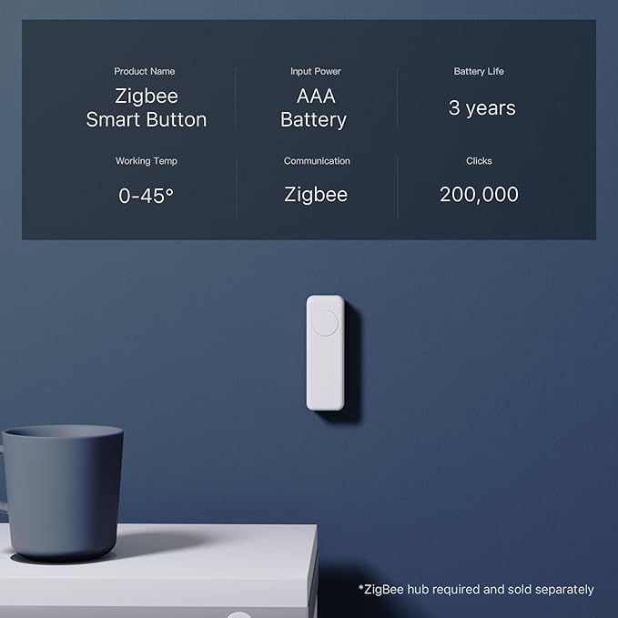 THIRDREALITY ZigBee Smart Button Blue, 3-Way Remote Control, Require Zigbee hub, Work with SmartThings, Aeotec, Hubitat, Home Assistant, Third Reality Hub, Battery Included.