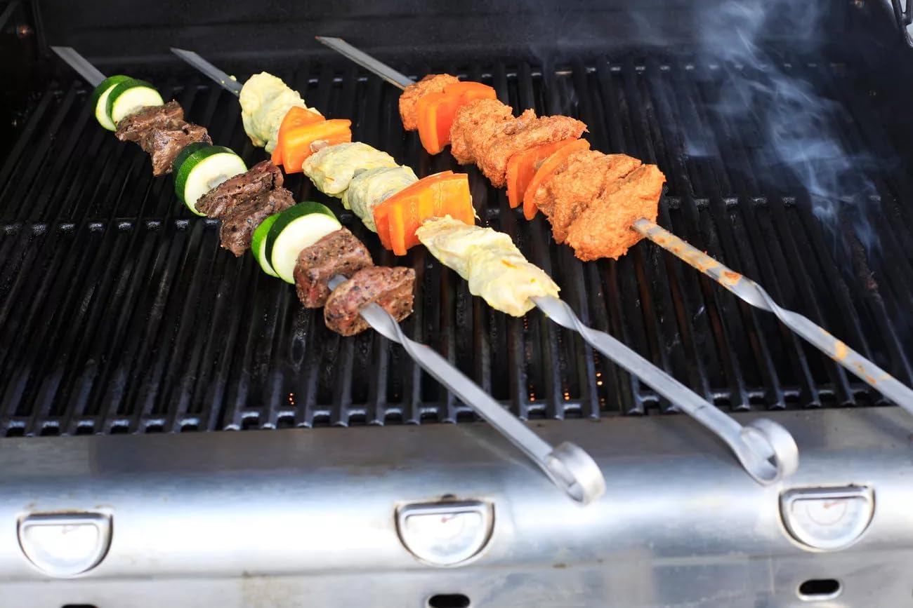 Shish Kabob Skewers, Kebab Skewers 17.7" Stainless Steel Reusable Flat BBQ Sticks for Meat Chicken Shrimp and Vegetable(10-Pack)