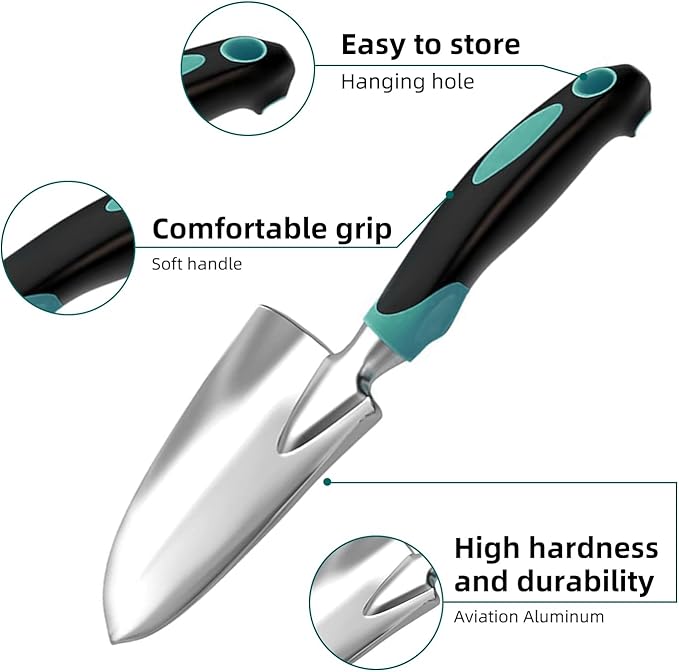 Gardening Tool, Heavy Duty Gardening Hand Tools for Gardener, Gardening Gifts for Women, Men, Heavy Duty Gardening Tools with Storage Tote Bag Non-Slip Rubber Grip, Aluminum Green Gardening Tool Set