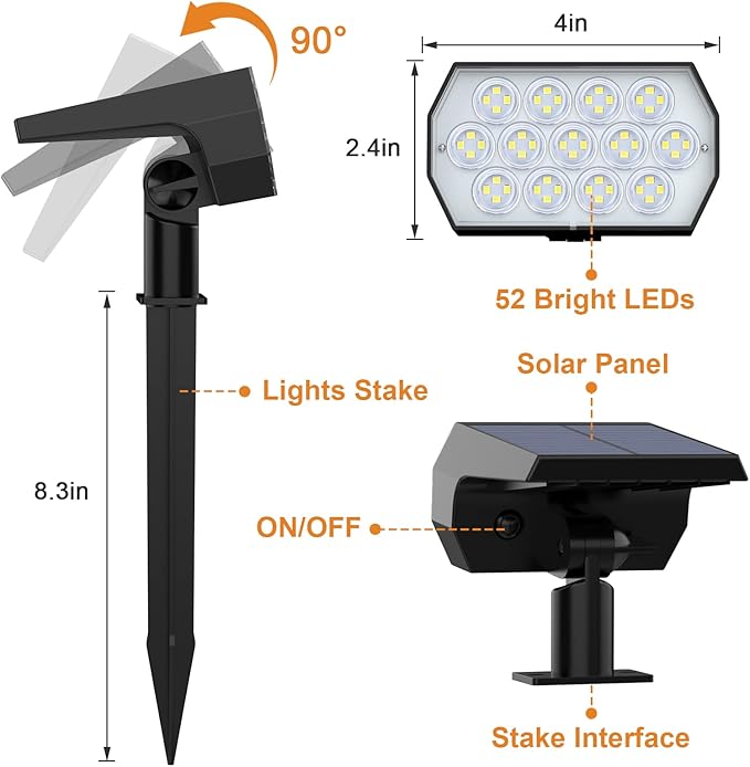 WELALO Solar Spot Lights Outdoor, [10 Pack/52 LED/3 Modes] 2-in-1 Solar Landscape Spotlights, Solar Powered Security Lights, Waterproof Wall Lights for Walkway Yard Garden Driveway(Cool White)