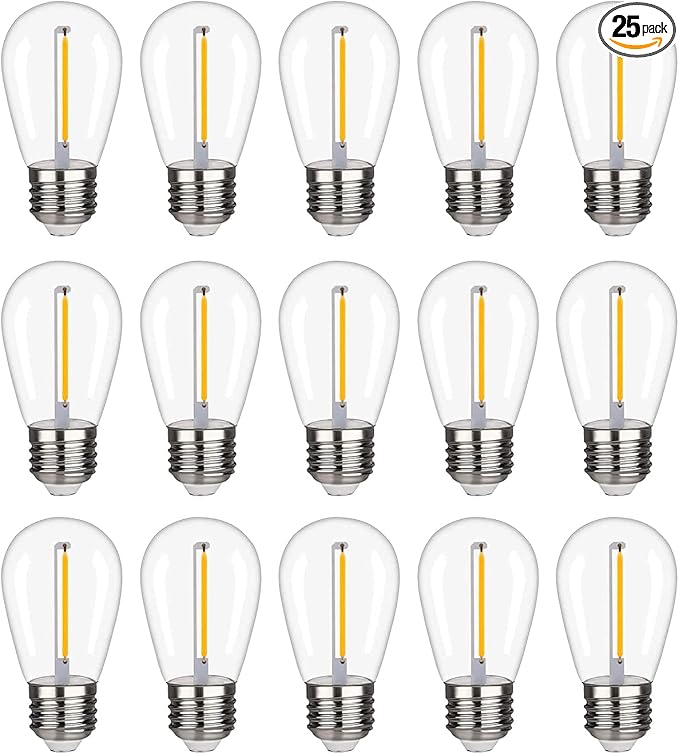 15 Pack S14 LED String Light Bulbs, 1W Shatterproof & Waterproof Outdoor Indoor Replacement Bulbs, E26 Base Edison LED Light Bulbs Warm White 2200K. (S14 15Pack)
