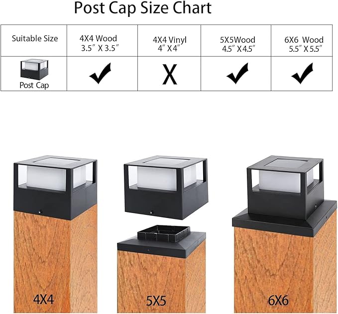 Viewsun 6 Pack Solar Post Cap Lights, Outdoor Fence Solar Powered Post Cap Lights with SMD LEDs Waterproof Light Decorative for Fence Deck or Patio Decor, Fits 4x4, 5x5 or 6x6 Wooden Posts
