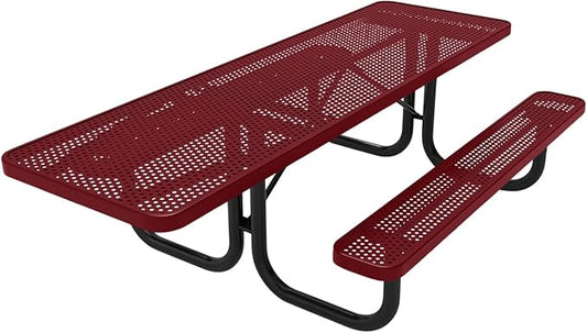 Coated Outdoor Furniture Heavy-Duty Portable ADA-Compliant Outdoor Picnic Table, Punched Steel Patio Dining Furniture Made in America (8ft Rectangular, One-Side Handicap, Burgundy)