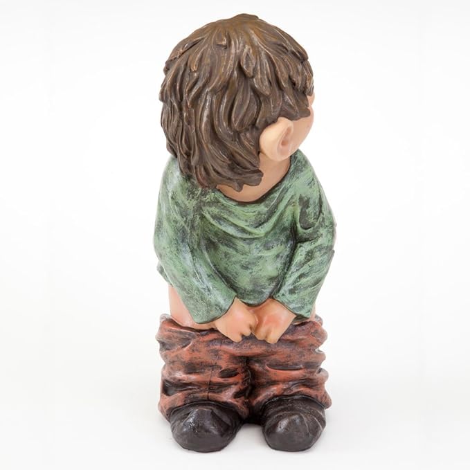 Bits and Pieces - Caught with His Pants Down Garden Statue - Naughty Gnome Yard Art, Funny Elf - Polyresin Statue Measures 13-1/2" High x 5" Wide
