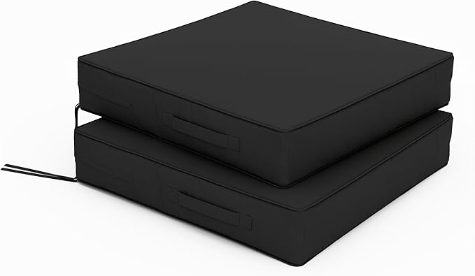 Patio Chair Cushions 22 X 22 X 4 Inch Waterproof Outdoor Seat Cushions for Patio Furniture, Outdoor Sofa Couch Pads with Ties & Handle, Set of 2, Black