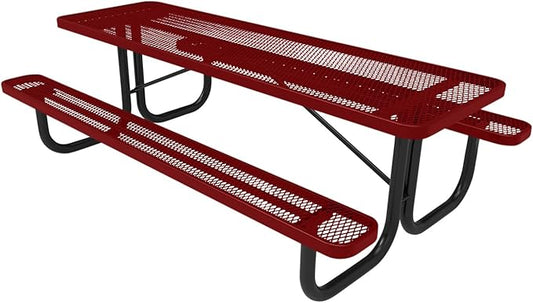T8-TXTBUR Heavy Duty Rectangular Portable Picnic Table, 8 Ft, Textured Burgundy, Made in America