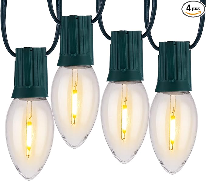 50FT C7 Clear LED Christmas String Lights Outdoor, Commercial Connectable Christmas Lights with 50+2 Bulbs(2 Spare), Hanging Christmas Tree Lights for Xmas Holiday Party Roofline Backyard Decor
