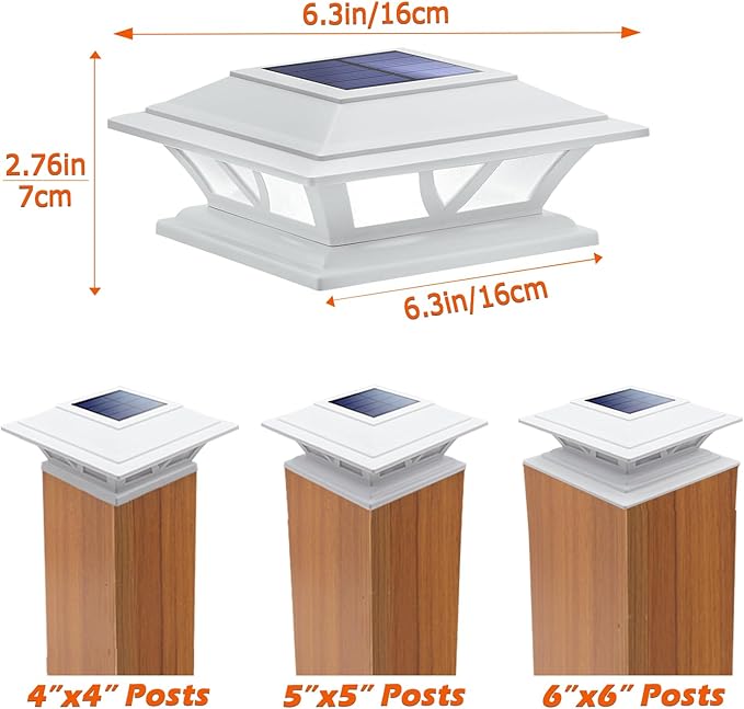 SIEDiNLAR Solar Post Lights Outdoor 2 Modes LED Fence Deck Cap Light for 4x4 5x5 6x6 Posts Garden Patio Decoration Warm White/Cool White Lighting White (8 Pack)