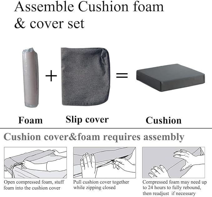 Patio Chair Cushions Non Slip Bottom Chair Pad with Ties Set of 2 Waterproof Square Outdoor Seat Cushion Replacement for Garden Swing Furniture 18x18 Inch, Gray