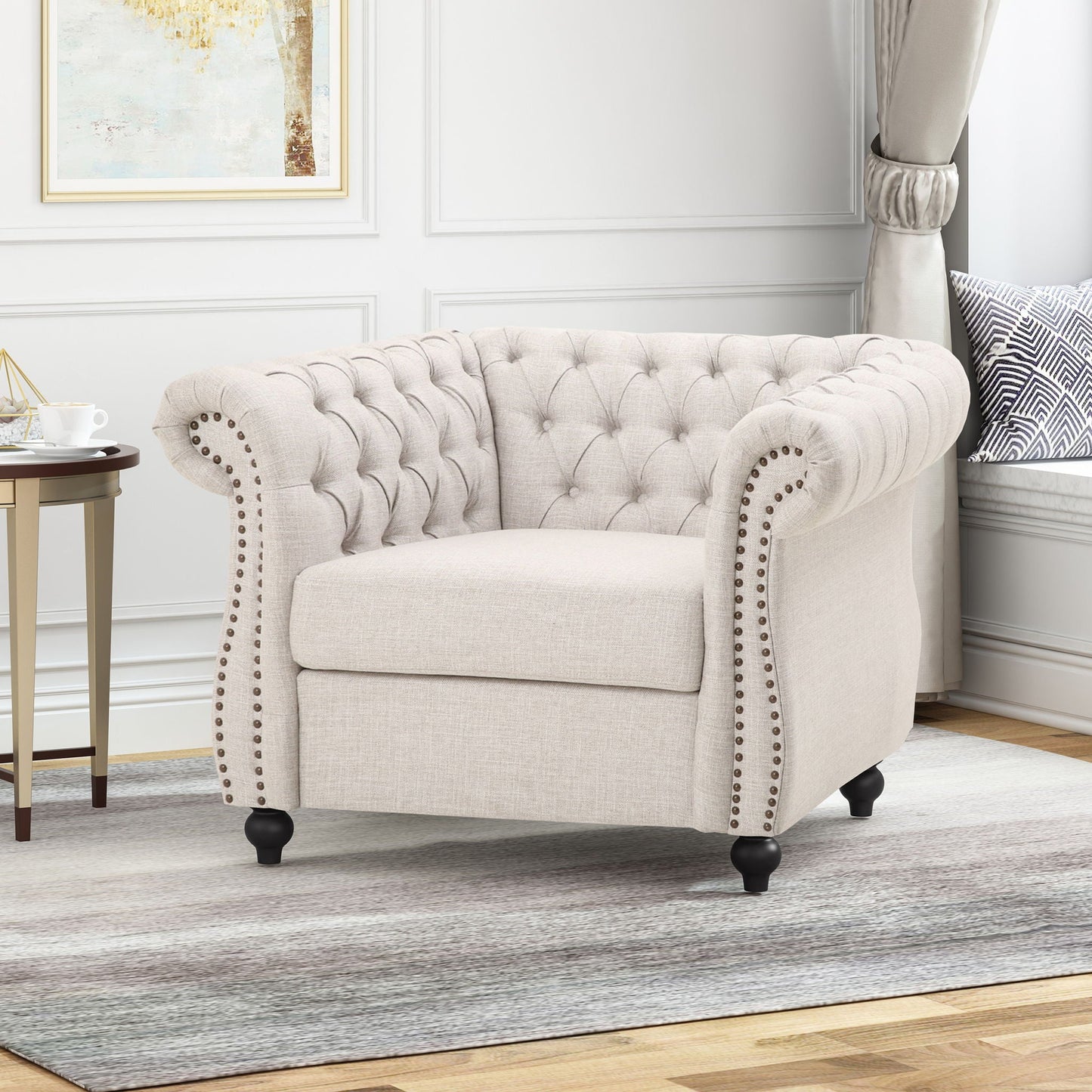 Nexuson Upholstered Chesterfield Chair With Deep Tufted And Nailhead Trim