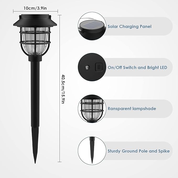 2 Pack Solar Pathway Lights Outdoor - Bright Solar Powered Garden Lights with Warm White LED, Auto On/Off Waterproof Path Lights Decorative, Landscape Lighting for Yard Patio Walkway Driveway
