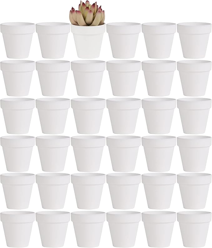 Yishang 36 pcs Small Mini White Clay Pots, 2.5'' Terracotta Pot Clay Ceramic Pottery Planter,Cactus Flower Terra Cotta Pots,Succulents Nursery Pots,with Drainage Hole,Great for Crafts,Wedding Favor