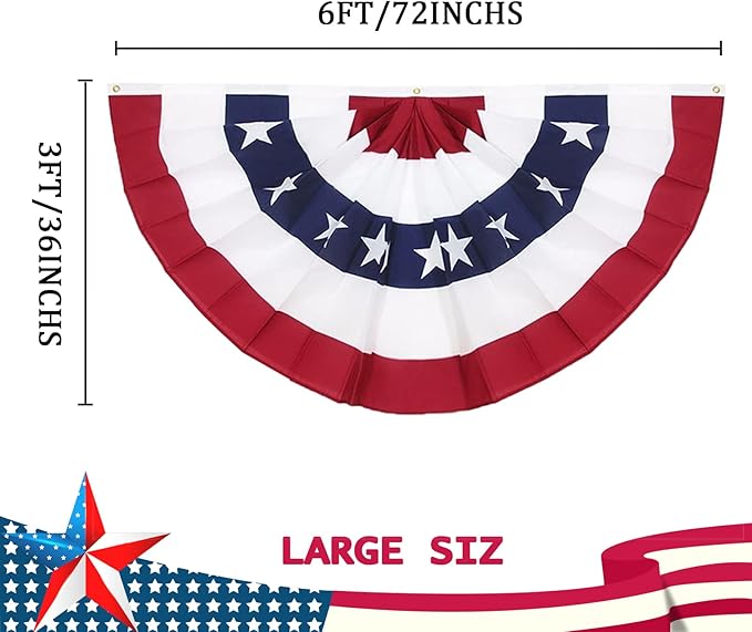 3 x 6 Ft American Pleated Fan Flag, USA Patriotic Half Fan Bunting Flag, 4th of July Decorations Flags (Set of 2)