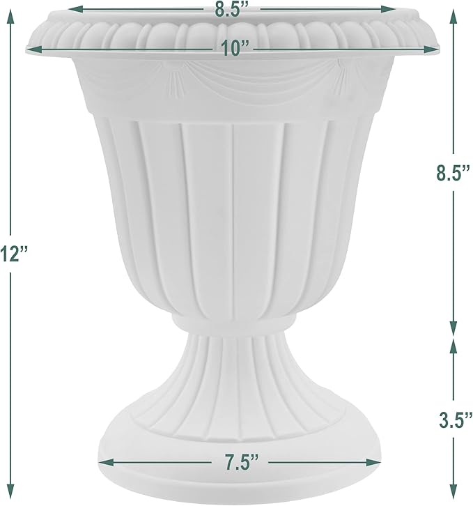 PL20SL Classic Traditional Plastic Urn Planter Indoor/Outdoor, 10" x 12", Brushed Silver