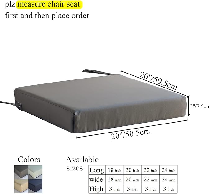 Patio Chair Cushions Set of 2 Non Slip Bottom Chair Pad with Ties Waterproof Square Outdoor Seat Cushion Replacement for Garden Swing Furniture 20x20 Inch, Gray
