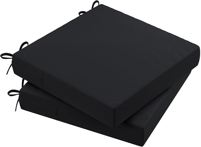 AAAAAcessories Outdoor Seat Cushions for Chairs, Waterproof, Fade-Resistant Patio Furniture Replacement Cushions, 18" x 18" x 2", Set of 2, Black