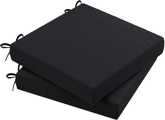 AAAAAcessories Outdoor Seat Cushions for Chairs, Waterproof, Fade-Resistant Patio Furniture Replacement Cushions, 20" x 20" x 3", Set of 2, Black