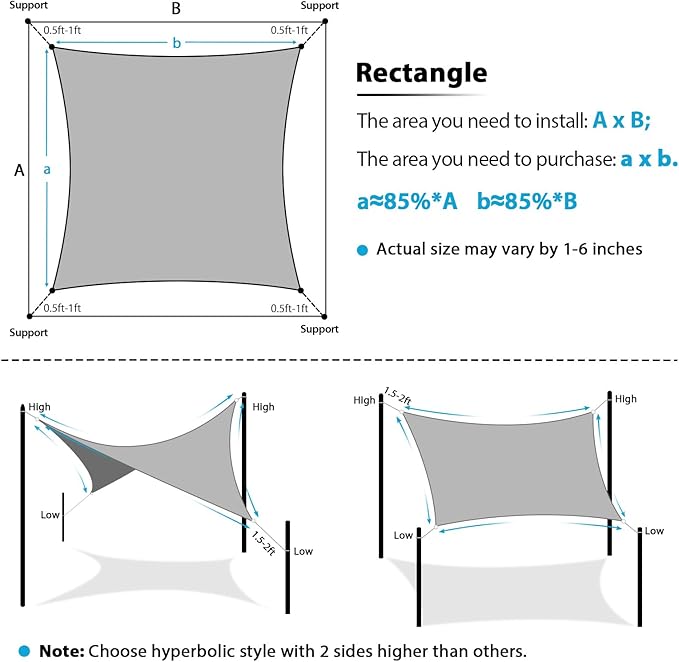 Amagenix Sun Shade Sail 5'X10' Curved Edge Outdoor Shade Canopy Turquoise Mixed Breathable 95% UV Block Shade Cloth for Patio Garden Backyard (We Make Custom Size)