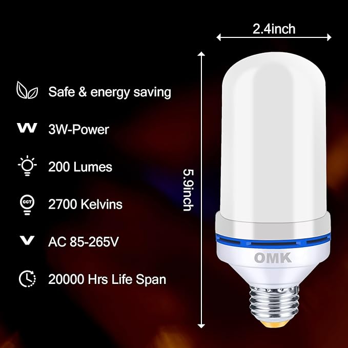 OMK 4 Pack Green Light Bulbs, Christmas Flame LED Light Bulbs Decorations Flickering/Breathing/Ligting/Gravity 4 Modes Flame Bulb for Bars Hotel Yard Porch Party Outdoor Decorative Holiday Gifts