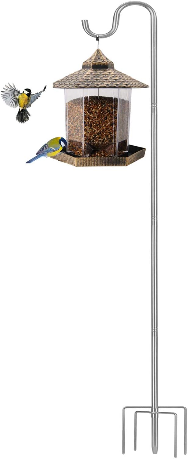Shepherds Hook for Outdoor, 62 Inch Tall & 5/8 Inch Diameter Stainless Steel Heavy Duty Poles to Hang Outdoor Lights with 5 Prongs Base, Suitable for Bird Feeders or Wedding Decors(1pack)